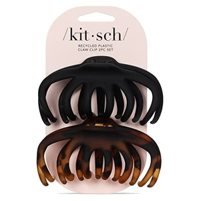 Image of Kitsch Large Hair Clips for Women Jumbo Octopus Claw Thick Big Clip &amp; Teen Girls Styling Accessories (2pc, Tort&amp;Black)