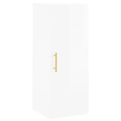 Image of vidaXL Wall Mounted Cabinet in High Gloss White Engineered Wood with Glass Door for Stylish Storage 34.5x34x90 cm Suitable all Living Spaces