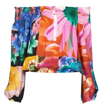 Image of Desigual by Lacroix Travis Off Shoulder Bright Floral Blouse Style 22SWBW40 Multicoloured