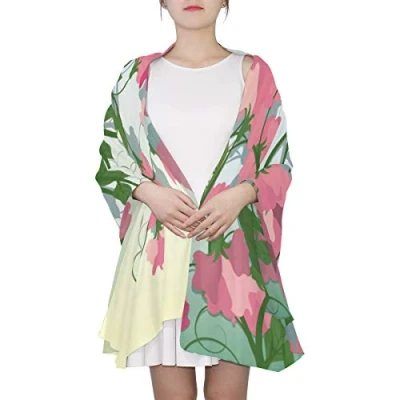 Image of LIANCHENYI Sweet Pea Flowers Silk Scarf Lightweight Shawl Soft Long Scarves Chiffon Neckerchief for Womens Girls Ladies