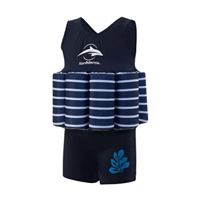Image of Konfidence Float Suit Traditional Kids Swimsuit for 1 5 Years with Adjustable Buoyancy/Removable Foam Floats Super Soft,Flexible Lycra (Blue Breton Stripe, 4 Years)