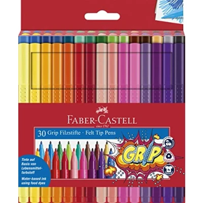 Image of Faber Castell Grip Colour Felt Tip Pens Set of 30