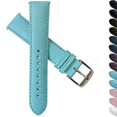 Image of 20mm Genuine Buffalo Grain Leather Watch Strap Band Mens Ladies Padded SS Buckle SkyBlue/SkyBlue