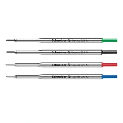 Image of 4 x Schneider express 225 refill mixed pack contains Black Blue Red Green refills