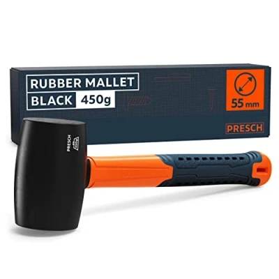 Image of Presch Rubber Mallet Black 450g Hammer with fibreglass Handle ⌀=55mm Natural for Outdoor Durable Soft face Outdoor, Camping, Stones and More