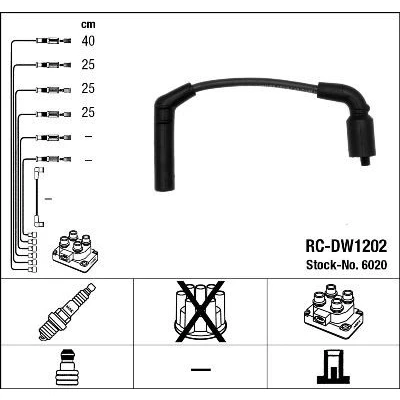 Image of 96256433 Ignition Lead Set NGK 6020 4 CHEVROLET: Matiz, Aveo / Kalos Hatchback, Lacetti DAEWOO: Matiz I Hatchback