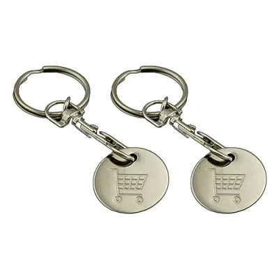 Image of KAV 2 Pieces Trolley Coin Holder Stainless Steel Keyring Set for Both Men &amp; Women Arrange Home and Office Keys Shopping, Release Key