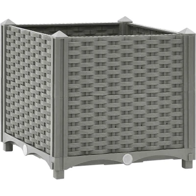 Image of vidaXL Rectangular Raised Bed in Polypropylene for Outdoor Use Spacious Flower Pot Plants, Vegetables, and Herbs Rattan Pattern Stylish Design Easy to Assemble Light Grey