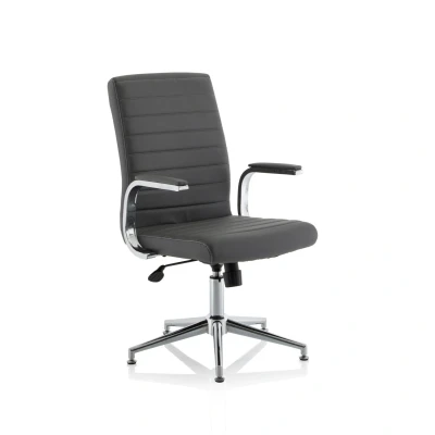 Image of Ezra Executive Grey Leather Chair With Glides