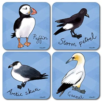 Image of British SEABIRDS Colourful Square Melamine Coaster/Drinks Mat Set of 4 Blue/Multi 9.5cm