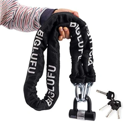 Image of BIGLUFU Bike Chain Lock, 120/150cm Long Heavy Duty Motorcycle 10/12/15mm Thick Cycling Lock High Security Locks for Bicycle, Motorcycle, Door, Gate, Fence, Scooter