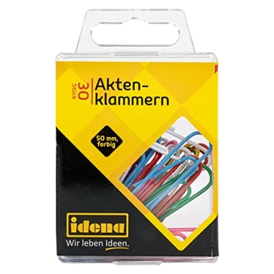 Image of Idena 12079 Plastic Coated Paper Clips 50 mm (Pack of 30)