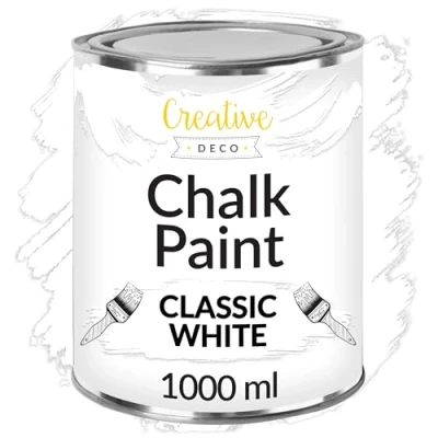 Image of Creative Deco White Chalk Paint for Furniture 1L Snow Matte &amp; Chalky Finish Smooth Touch Interiors Quick Dry Wood Renovation Decoration