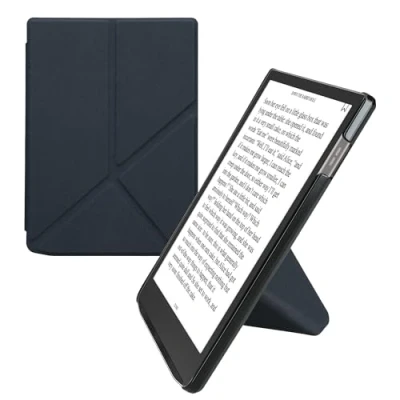 Image of kwmobile Origami Case Compatible with Pocketbook InkPad 4 / Color 3 2 Vivlio Slim PU Leather Cover Stand Dark Blue