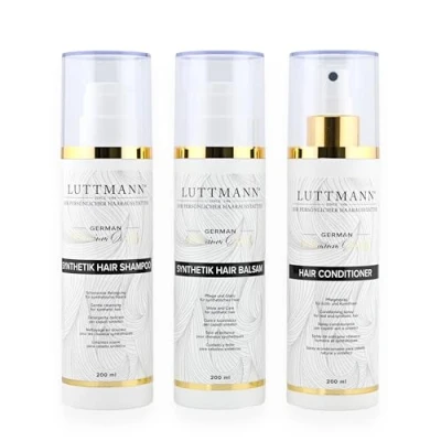 Image of LUTTMANN® Synthetic Hair Care Set Wigs Shampoo, Balm &amp; Natural Conditioner 200 ml Each Gentle Cleaning and for Especially Hairpieces