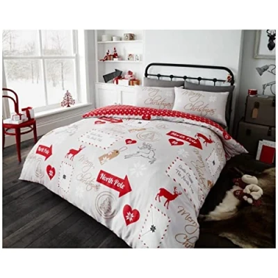 Image of GC GAVENO CAVAILIA Reversible Snowflake Duvet Set, Xmas Bedding Double Bed Breathable Comforter Cover, Natural