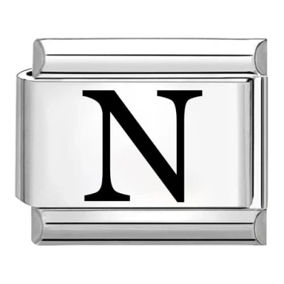 Image of Quiges 9mm Italian Style Charm Link Module Stainless Steel Laser Alphabet Letter N for Bracelets