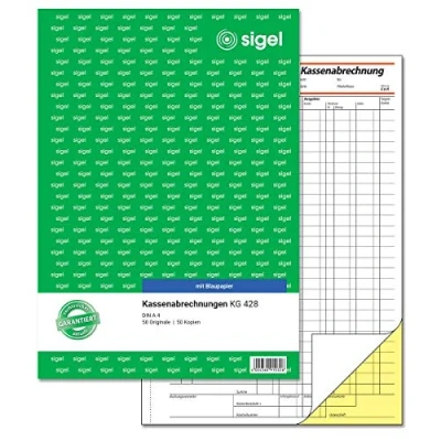 Image of SIGEL KG428 Cash Bill A4, 2 x 50 Sheets, with Blue Paper, Ultra Fine Micro Perforation, for Exact Income/Expenditure Invoice VAT and Net Amount ID