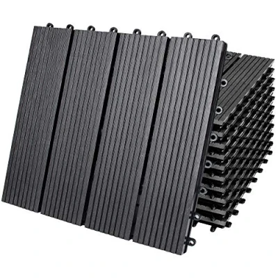 Image of CASARIA® 11x WPC Composite Classic Anthracite Decking Tiles 30x30cm Cuttable Interlocking System Drainage Garden Balcony Patio Click Lock in Flooring Deck Set of 11 1m²