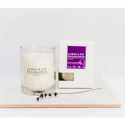 Image of James &amp; Co No.9 Lavender (Lavender Rose) 9oz Natural Scented Glass Candle Up to 35 Hours Burn Time