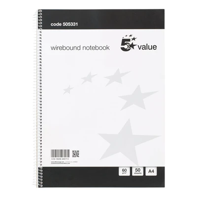 Image of 5 Star Value Wirebound Notebook 60gsm Ruled 100 Pages A4 [Pack of 10]