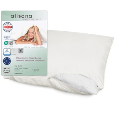 Image of allsana Allergy Sufferers Pillowcase 70 x 90 cm Bed Linen Anti Mite Encasing Protection for House Dust Proof Intermediate Cover Pillow TÜV Tested
