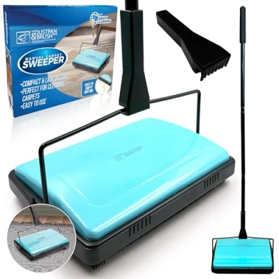 Image of Manual Carpet Cleaner Sweeper with Detachable Cleaning Comb for Efficient Carpets, Rugs, and Indoor Floors