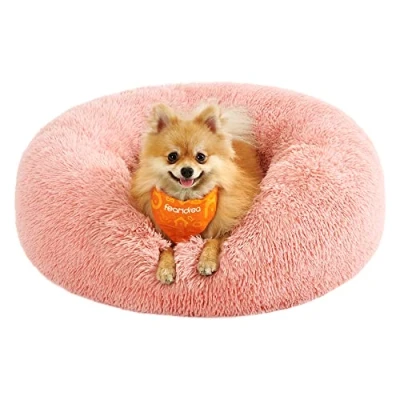 Image of Feandrea Dog Bed, Donut Cat Fluffy Calming Pet Bed with Removable, Washable Cover, Soft Long Plush, 60 cm, Pink PGW038P01
