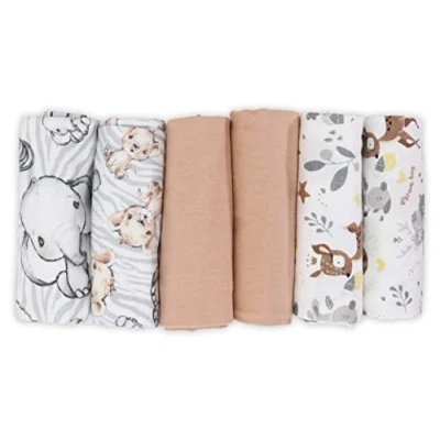 Image of FENSILO Molleton Cloths, Pack of 6 Flannel Nappies Made 100% Cotton, 80 x cm, Nappies, Burp Cloth, Unisex Cloths for Boys or Girls, Animal Deer