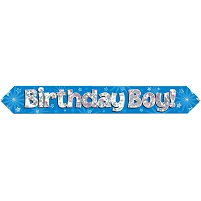 Image of 9ft Banner Birthday Boy Blue Holographic