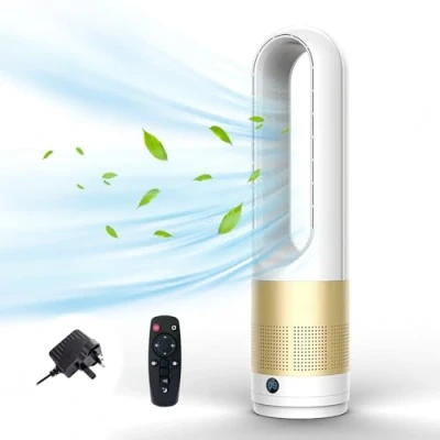 Image of JDKJAG tower Fan, 56cm, 4000 5600rpm Bladeless Fans cooling quiet bedroom, &amp; Cooling, fan with remote, silent towers fans, 8h Timer, 80 Oscillation (Champagne)