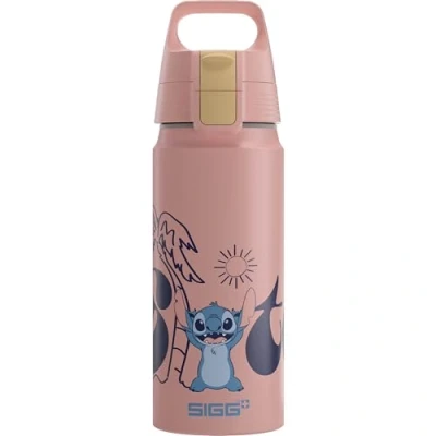 Image of Sigg Aluminium Kids Water Bottle WMB ONE Disney Stitch Suitable For Carbonated Beverages Leakproof Lightweight BPA Free Climate Neutral Certified Pink 0.6L