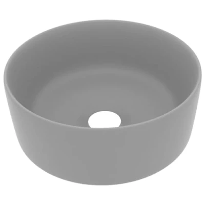 Image of vidaXL Luxury Round Ceramic Wash Basin Matt Light Grey Finish Modern Luxurious Design Easy to Clean Suitable for Various Installation Locations 9.2 kg