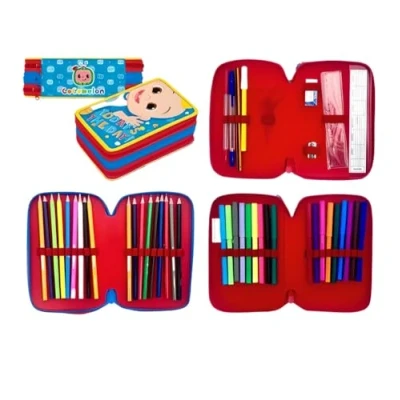 Image of CoComelon 45 Piece Triple Compartment Zip Filled Pencil Case