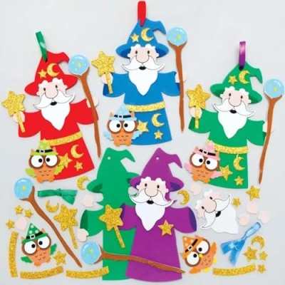 Image of Baker Ross FE722 Wizard Decoration Craft Kits Pack of 8, Make Your Own Decorations to Design and Display, Creative Activities for Kids