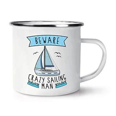 Image of Beware Crazy Sailing Man Retro Enamel Mug Cup