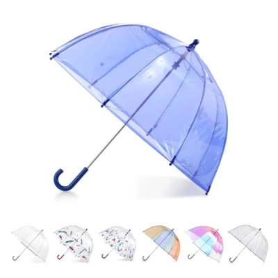Image of Totes Kids Clear Bubble Umbrella with Easy Grip Handle, Blue, One Size, Handle for Boys and Girls
