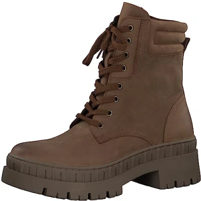 Image of MARCO TOZZI Women&#039;s 2 25205 41 Lace Boot Flat, Cognac, 7.5