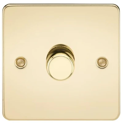 Image of KnightsBridge 1G 2 way 10 200W (5 150W LED) Intelligent Flat Plate Dimmer Polished Brass