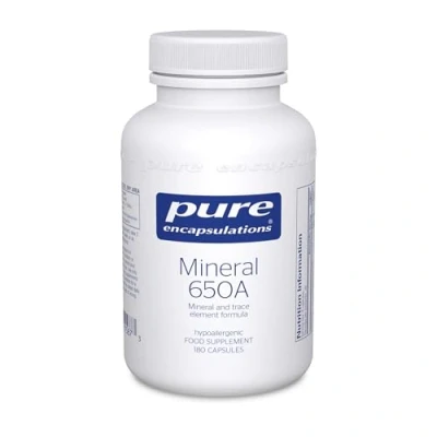Image of Pure Encapsulations Mineral 650A with Calcium, Magnesium, Iron, Iodine, Selenium &amp; Zinc Hypoallergenic and Trace Element Formula 180 Capsules