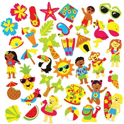 Image of Baker Ross AT738 Tropical Beach Foam Stickers Pack of 120, Self adhesives, Perfect for Children to Decorate Collages and Crafts, Ideal Schools, Craft Groups, Party Crafting, Home