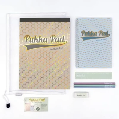 Image of Pukka Pad Haze Stationery Bundle Essential Back to School and Office Supplies Inside Reusable A4 Mesh Zipper Bag Contains 100 Refill Pad, A5 160 Page Jotta Notebook, 2 Pencils, 15cm Ruler