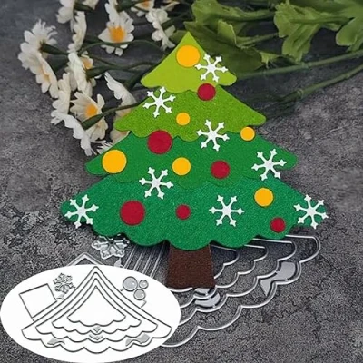 Image of Christmas Tree Greeting Metal Die Cuts for Card Making,Christmas Snowflake Cutting Dies Cut Stencils DIY Scrapbooking Album Decorative Embossing Paper Craft
