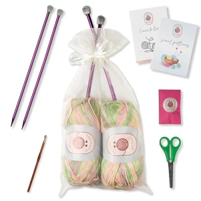 Image of Thoughtful Stitch Knitting Kit for Children Learn to Knit Kids Starter Scarf with Instructions, Yarn and Needles Beginner Adults