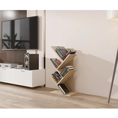 Image of ComfortCove Tree Bookshelf, Desktop Desk Bookcase, Floor Standing Book Shelf, Storage Rack for Living Room, Home Office, Bedroom or Kitchen, 5 Sonoma