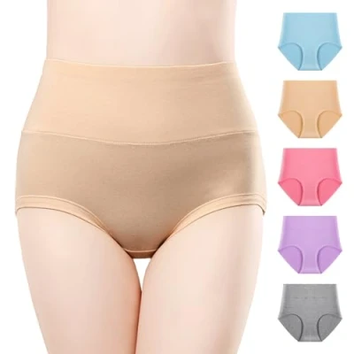 Image of Anntry Ladies Comfort Cotton Underwear 5 Pack High Waist Briefs Tummy Control Stretch Panties Underpants for Womens (Multicoloured 1, XL)