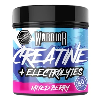 Image of Warrior Creatine Monohydrate Plus Electrolytes Powder 360g Hydration and Performance Drink Nutrition Shake to Promote Muscle Growth (Not Tablets, Sachet, Gummies) 80 Servings (Mixed Berry)