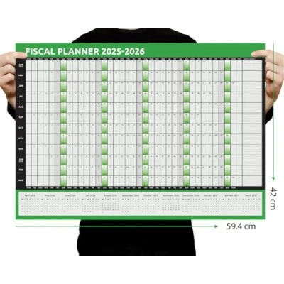 Image of Fiscal 2025 2026 Wall Planner A2 Size (42.0 x 59.4cm) Full Year to View Calendar for Home Office Work School