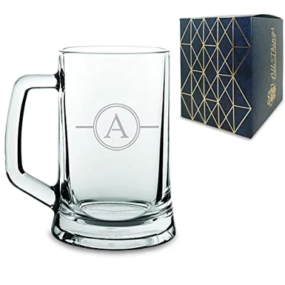 Image of Personalised Engraved Initial Beer Mug, Gift Boxed, Ideal for Birthdays, Christmas, Wedding Gifts