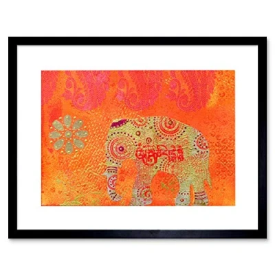 Image of Wee Blue Coo Dt Indian Collage Elephant Art Framed Wall Print
